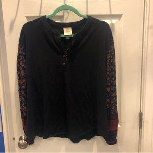 Knox Rose Floral Henley Top L